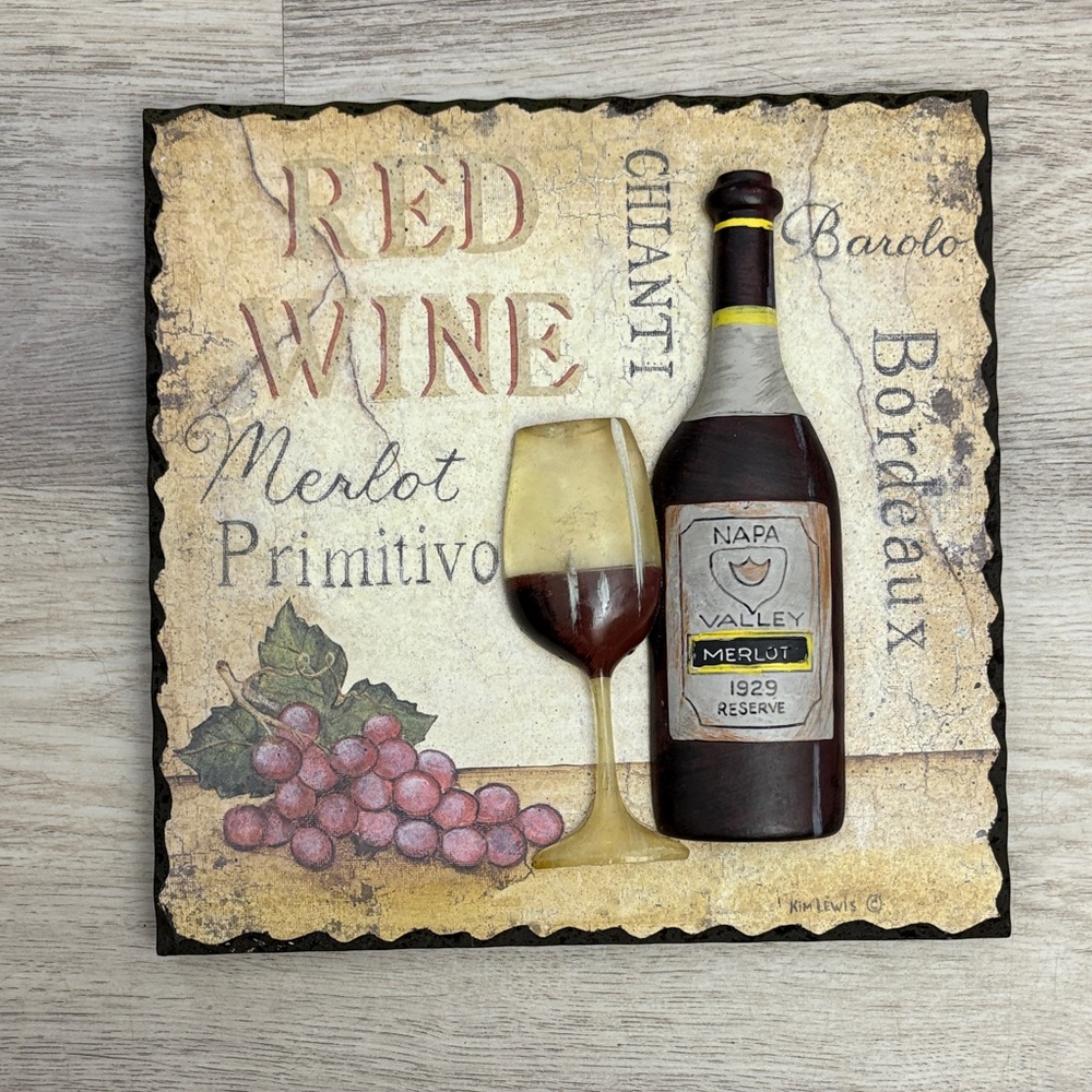Bed Bath & Beyond 3D Red Wine 8"x8" Wall Art Decor Signed By Kim Lewis